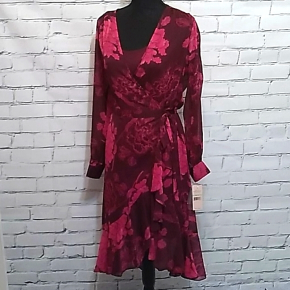 LS Mulberry Chiffon Overlay WrapDress Gypsy Rose - Picture 2 of 14